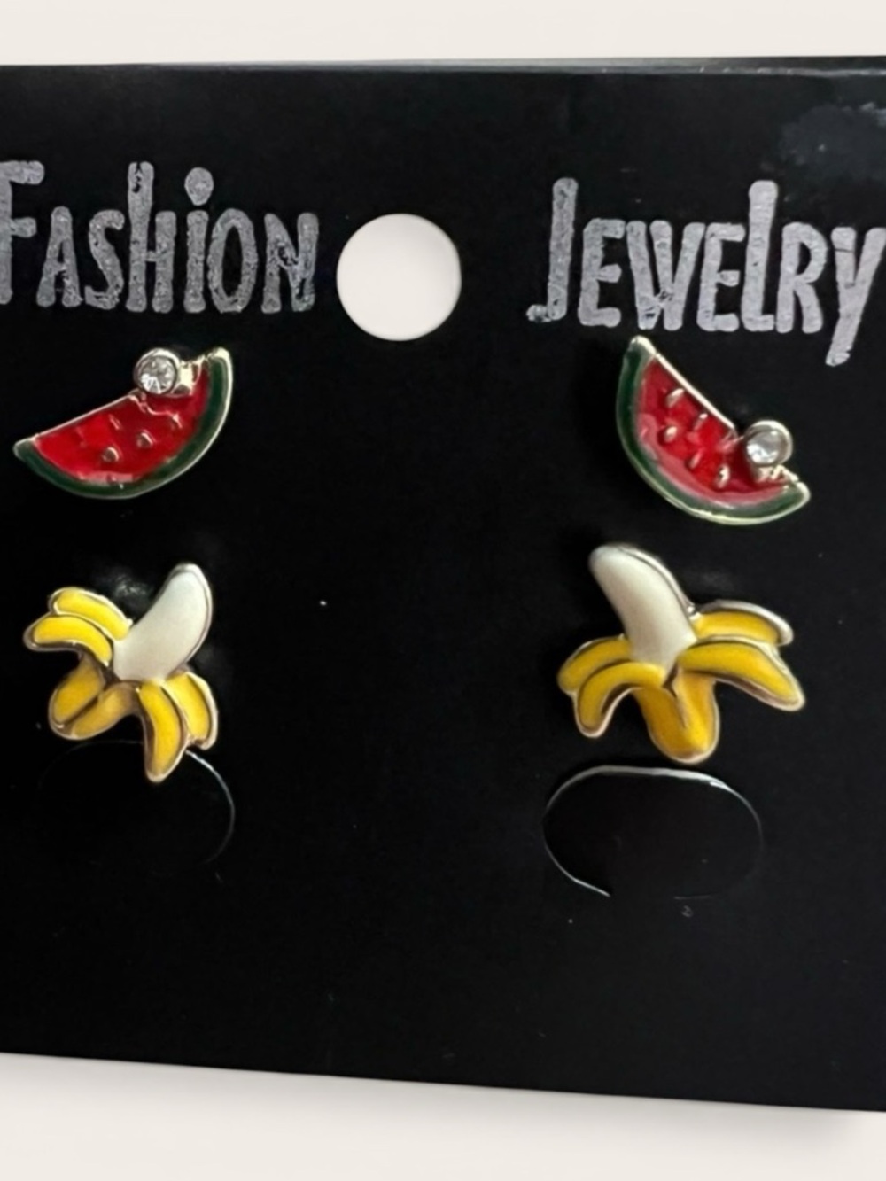 Fruit Theme Enameled Stud Earrings Bananas Apples Cherries - Picture 2 of 4